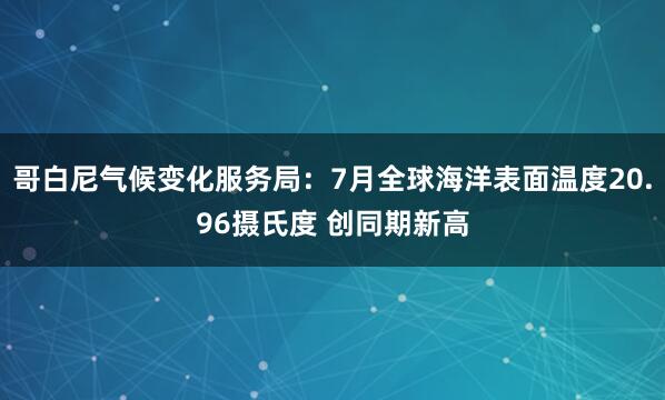 哥白尼气候变化服务局：7月全球海洋表面温度20.96摄氏度 创同期新高